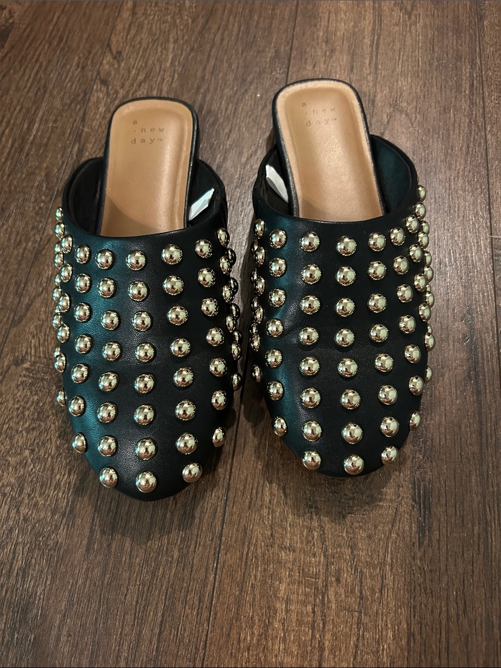 a new day Black Slip-On Mules with Gold Studs